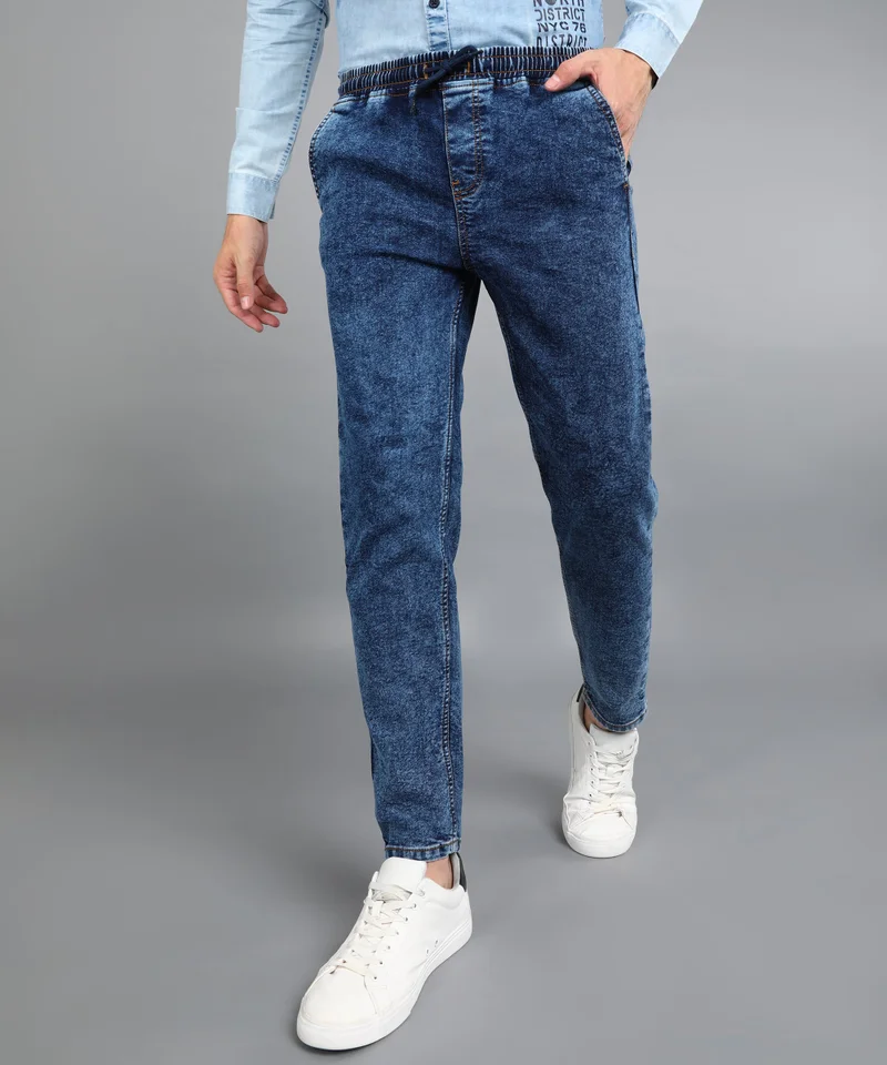 Urbano Fashion Men's Dark Blue Regular Fit Washed Jogger Jeans Stretchable